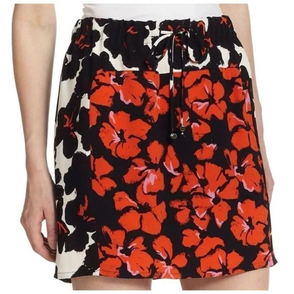 A.L.C. Nicholson Floral Silk Blend Mini Skirt Black/Red Zip Lined size 4